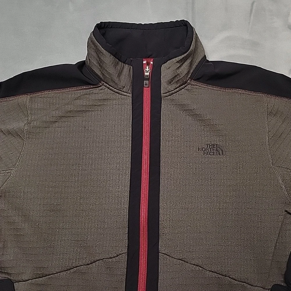 The North Face Jacket Mens Large Brown Grid Fleece Full Zip technical Hiking